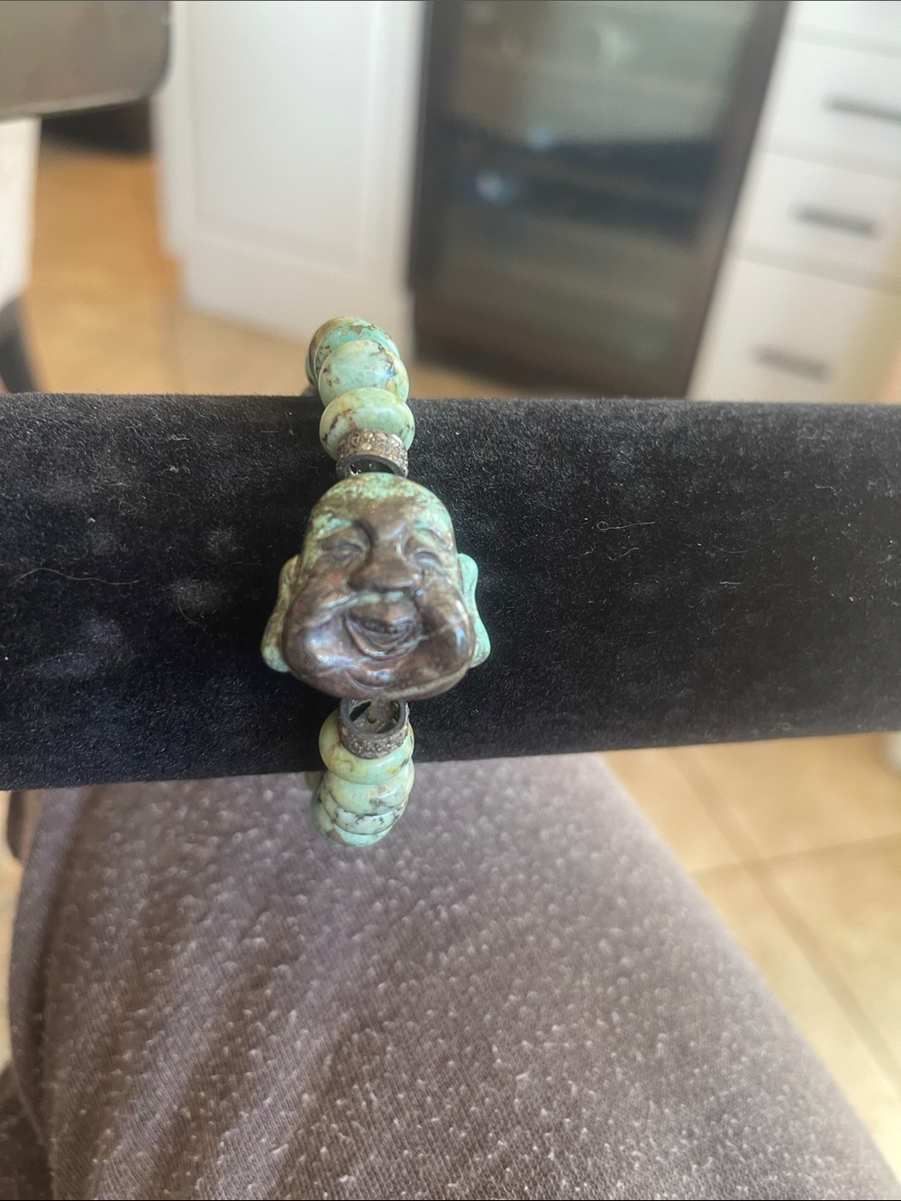 Turquoise Buddha Bead Stretch Bracelet - Green Blue Accent